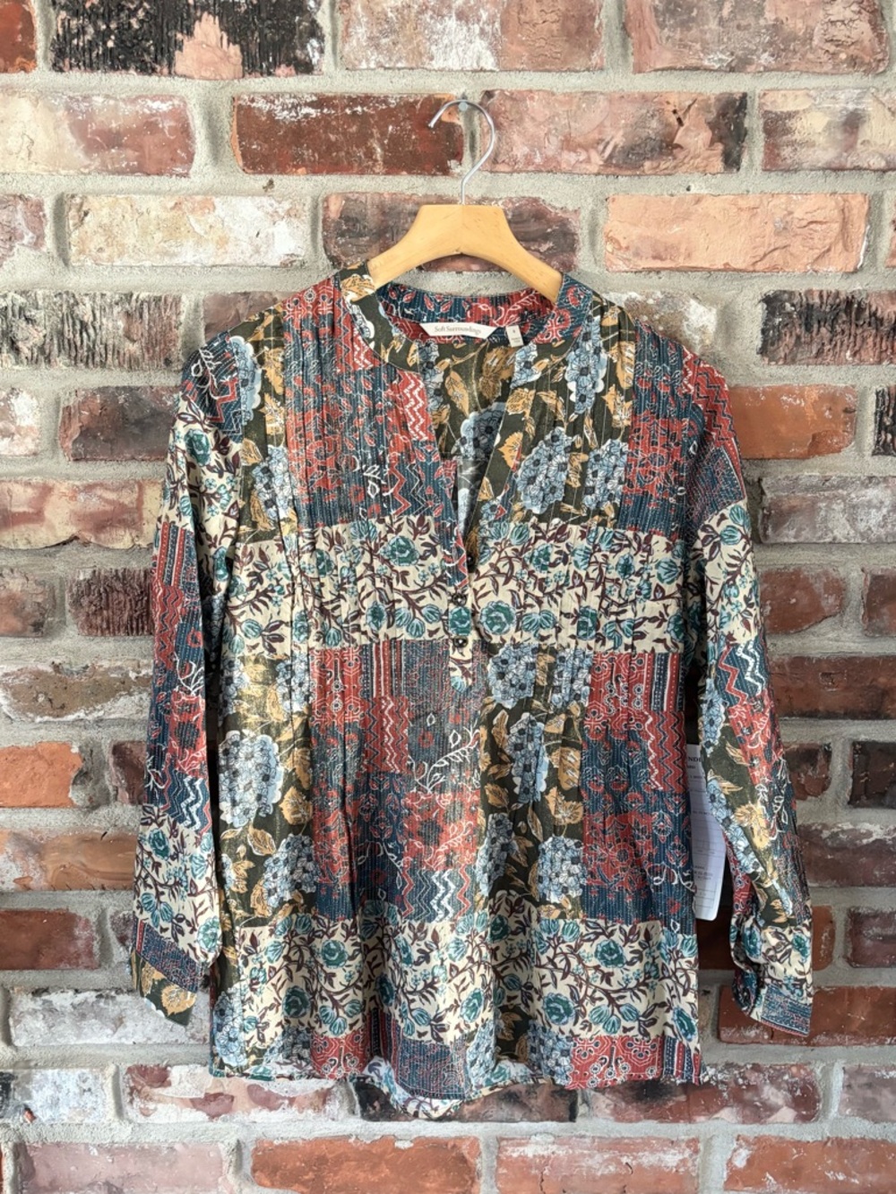 Soft Surroundings Patchwork Print Popover Tunic Shirt Top, S